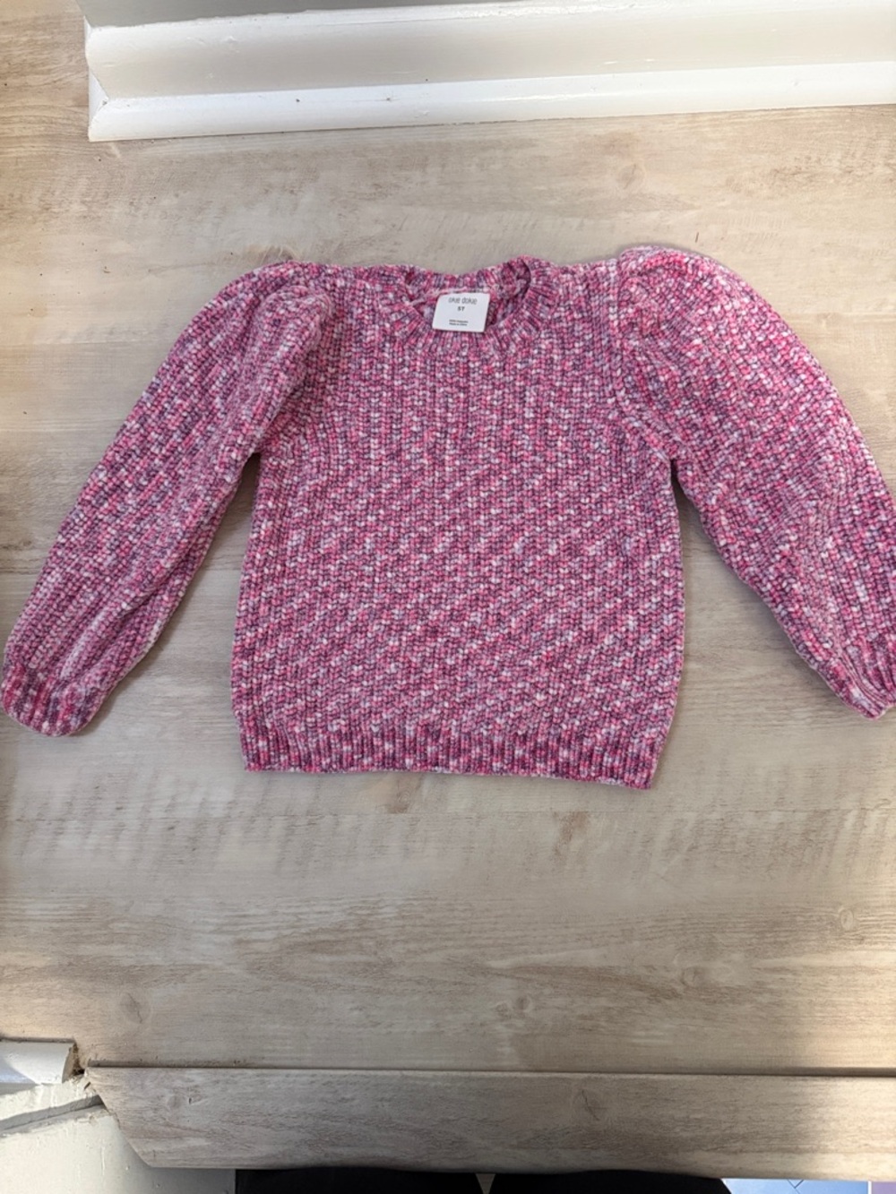 okie dokie Pink Marled Puff-Sleeve Sweater